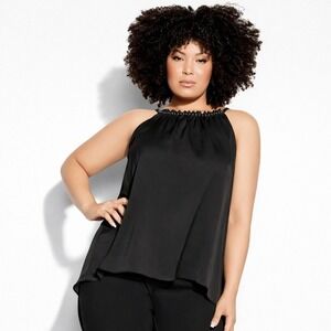City Chic Gabriella Black‎ Sleeveless High Neck Blouse Size 18 NWT